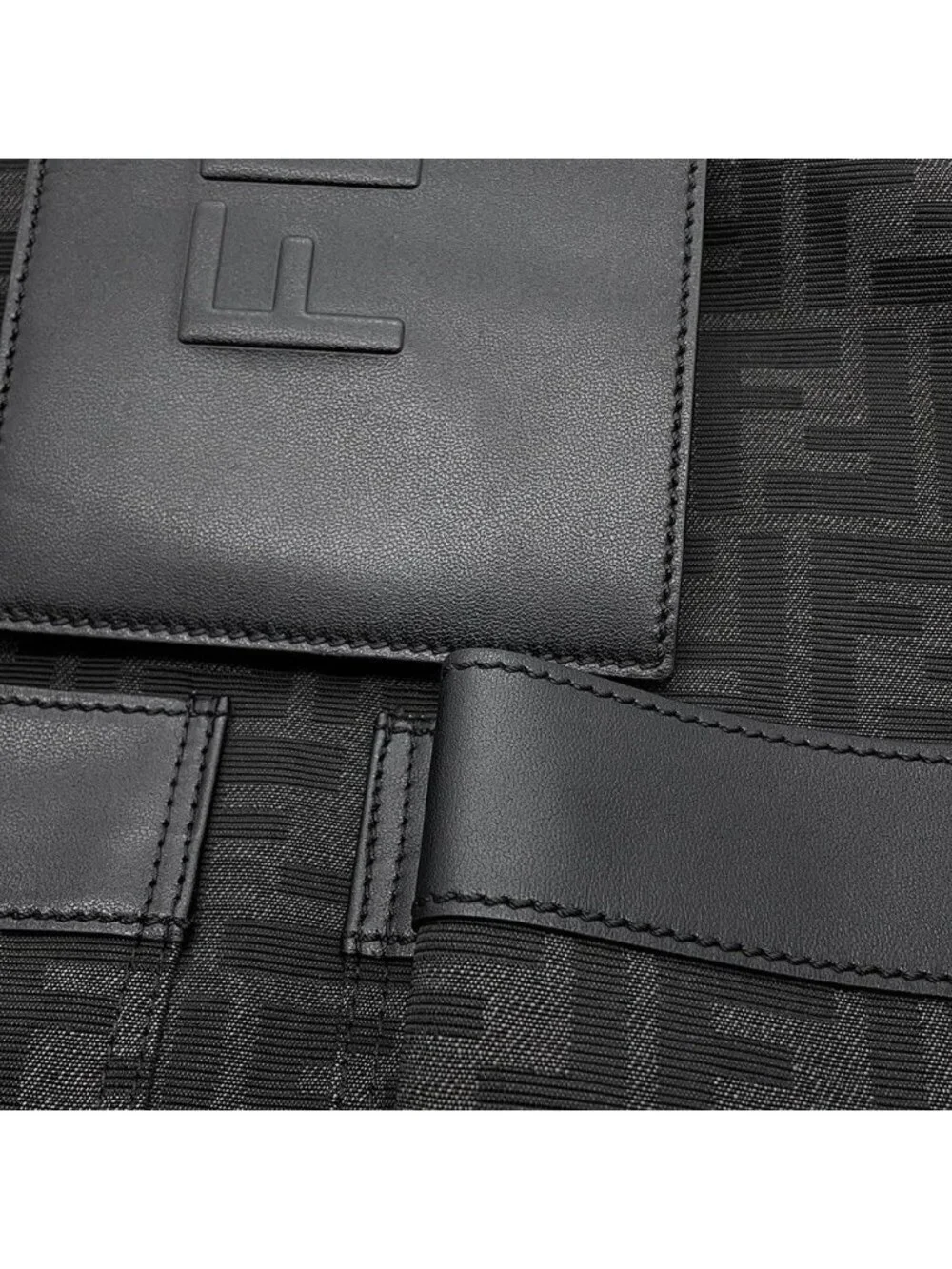 Fendi Backpack Drawstring FF Jacquard Leather Black